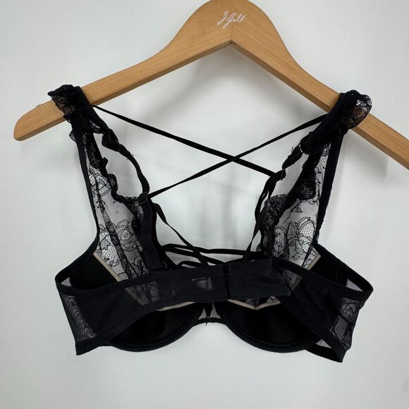 Chantal Thomass Lace Floral Bra 34D EUR 75 D Ruffle Lace Up Balconette Underwire - Picture 7 of 8